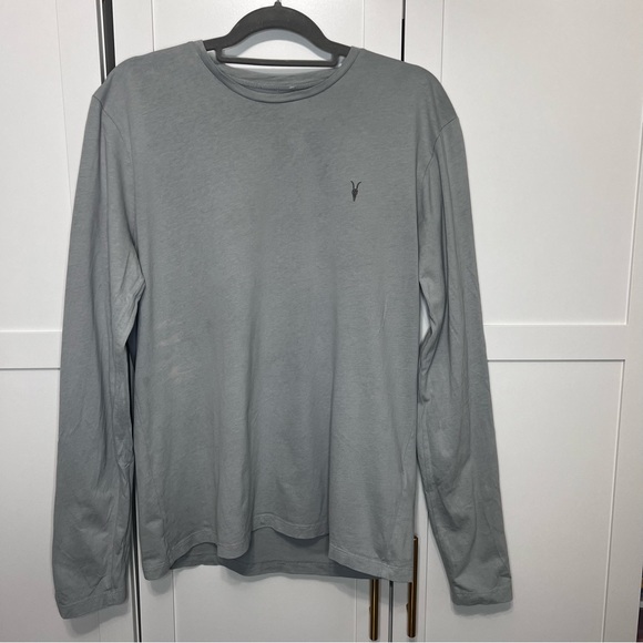 All Saints Brace long sleeve T-shirt in light gray regular fit Large crew neck - Picture 2 of 5
